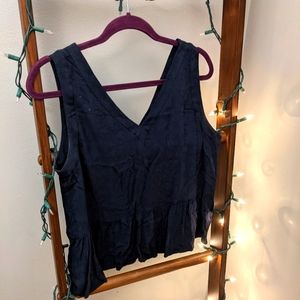 LOFT Sleeveless Embroidered Navy Top